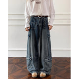 Riolio  Men Workwear Cargo Jeans New Multi Pocket Loose Straight Leg Baggy Streetwear Denim Pants Urban Casual Trousers 2025 Autumn