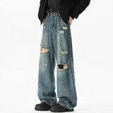 Riolio NEW Baggy jeans man Frayed Damaged Hole Baggy Wide Leg Jeans for Men and Women Streetwear Casual Ropa Hombre Denim Trousers