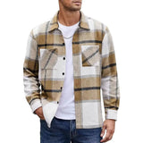 Riolio winter fits men Men Vintage Shirt Jacket Men's Plaid Print Shirt Coat Casual Button Down Jacket with Long Sleeve Fleece Shacket for Autumn