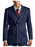 Riolio  Men's Pinstripe 2 Piece Suit Set Double Breasted Peak Lapel Slim Fit Striped Tuxedo Suit For Wedding Prom Business Formal