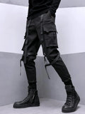 Riolio Spring Men Black Cargo Pants Men Ribbon Pocket Trousers Male Japanese Streetwear Hip Hop Harajuku Fashion Harem Pants