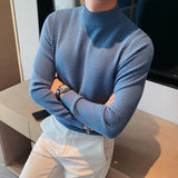 Riolio  Smart Casual Spring Autumn New Men Sweaters Mock Neck Solid Waffler Fashion Luxury Business Long Sleeve Pullovers Knitted Tops