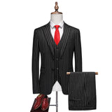 Riolio  Slim Fit Two Button Casual Striped Three Piece Suit Wedding Groomsmen Dress Set Korean Style Business Leisure Wedding Suit