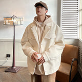 Riolio Winter Thicken Woolen Coat Men Warm Fashion Casual Thick Woolen Jacket Men Korean Loose Short Woolen Coat Mens Overcoat M-3XL