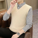Riolio  New Men Long Sleeves Polo Shirt Autumn Fake Two Items Minimalist Flip Collar Striped Cootrast Color Casual Slim Daily Tops