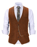 Riolio  V Neck Style Men's Suits Vest Herringbone Wool Classical Causal Slim Fit Men's Waistcoat With Pocket For Wedding Groomesmen