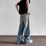 Riolio Spring and Autumn Men and Women Trendy Personalized Straight Tube Inkjet Laundry Jeans American Couple Loose Retro Casual Pants