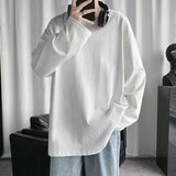 Riolio  Loose Long Sve round Ne T-irt for Men Spring Autumn Pure Color Base Layer irt Inner Wear Big Size Casual Faion