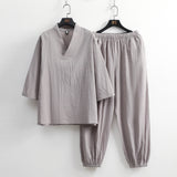 Riolio (Shirt + trousers) 2025 summer men shirt Man Cotton and linen shirts men's casual shirts men A set of clothes size M-5XL