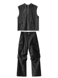 Riolio Cargo Pants Sets Vest Hooded Summer 2 Piece Outfit Japanese Sleeveless Suit Male Korean Streetwear Hip Hop Plus Size 5XL