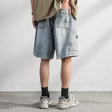 Riolio  Summer Men High Street Loose Straight Leg Denim Shorts Male American Vintage Jeans Casual Versatile Nostalgic Blue Pants