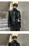 Riolio American Retro Shoulder Pad Short Leather Jacket Men's Spring Deconstruction High-end Fashion Trend Vintage Motorcycle Jacket