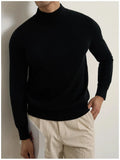 Riolio  New American Retro Men Basic Sweater Luxury Knitted Solid Color Mock Neck Long Sleeve Pullover Casual Slim High Quality Knitwear