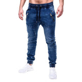 Riolio Men's Outdoor Summer Riding Jeans Motorpoof Jeans Skinny Jeans Fashion Pockets Denim Pencil Pants Ankle Tied Denim Trousers