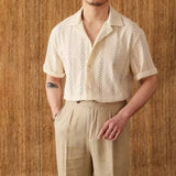 Riolio  Mens Shirt Mesh Hollow Shirt Streetwear Nightclub Sexy Fashion Niche Plain Short-Sleeve Tops Old Money Men'S Clothing New