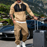 Riolio  Heavy men's velvet light luxury simple fashion hooded embroidered outdoor tooling commuter thermal sweater set