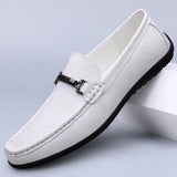 Riolio  Mens Metal Buckle Loafers Genuine Leather Men Casual Shoes Handmade Moccasins Breathable Male Walking Shoes Comfort Travel Flats