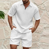 Riolio  European and American Men's Spring and Summer Trends Youth Outdoor Lapel Small Plaid Short Sleeve Shorts Sports Suit