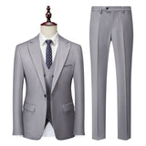 ( Jacket + Vest + Pants ) Solid Color Office Business Formal Men's Suit Three Piece Set Groom Wedding Dress Party Tailcoat