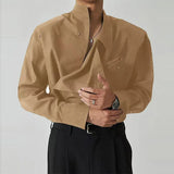 Riolio  Spring Autumn New Men's Shirt Design Irregular Turn-down Collar Tops French Fashion Show Unique Buckle Men Long Sleeve Shirt