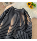 Riolio  Men's Tri-color Striped Sweatshirt American Classic Style Retro Casual Round Neck Top Unisex College Style Trendy Menswear