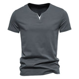 Mens Short Sleeve Henley Shirts Casual Cotton Slim Fit Basic Summer V Neck T-Shirt