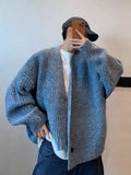 Riolio Autumn Winter American Retro Loose Heavy Mixed Color Short Wide Thick Thread Knitted Cardigan Sweater Jacket Men Women Sweaters
