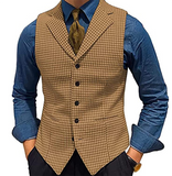 Riolio Multicolor Houndstooth Pattern Men's Suit Vest Waistcoat Wedding Clothing Tailored Party Wear Business Casual Dress V-Neck Top