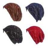 Riolio Spring/Summer Light Bright Thin Strip Decoration Double Fabric Breathable Skullies & Beanies Spring Muslim BeaniesHat
