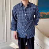 Riolio  New American Retro Men Shirts Light Luxury Textured Lapel Plaid Long Sleeve Cardigan Leisure Trendy Premium Check Blouse M-2XL