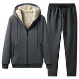 Riolio Lamb cashmere Hoodies + Pants 2 PCS Winter Thicken Warm Men Sports Suits Tracksuit Hoodie Sportswear Zipper Cashmere hoodie mens