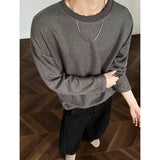 Riolio  Spring Long Sleeved T-shirt Men Fashion Black Casual Knitted T-shirt Men Streetwear Korean Loose Pleated T Shirt Mens Tops