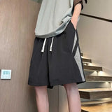 Riolio  Men's Casual Shorts Black With Gray Stripes Elastic Waist Drawstring Lightweight Summer Shorts