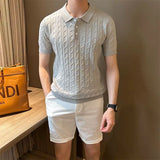 Riolio  Vertical Jacquard Knitted Short-sleeved Polo Shirt Fashionable Trendy and Personalized Versatile Casual Lapel T-shirt