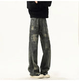Riolio High quality Jeans Leopard Personality design Pockets Jeans Male American Style High Street Denim Pants Classic Denim Trousers