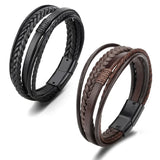 Riolio New Trendy Leather Bracelet for Men Stainless Steel Brown Leather Rope Braided Rope Man Bracelet Jewelry Gift Wholesale