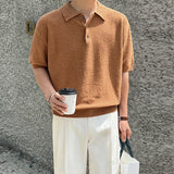 Riolio New Summer Simple Retro Men Polo Shirt Leisure Vintage High Quality Knit T-shirt Casual Korean Style Loose Breathable Tops M-2XL