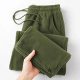 Riolio Double-sided Fleece! Retro Military Green Straight-leg Pants Women Loose Thickened Warm Drawstring Casual Wide-leg Pants Men