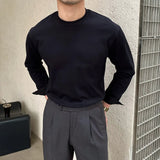 Riolio  New Autumn Fashion Men T-shirt Light Luxury Solid Color Long Sleeve Tops Leisure Streetwear Casual O Neck Basic Shirts M-3XL