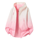 Riolio  Couple Gradient Color Hooded Jacket Loose Windproof Waterproof Outdoor Casual Windbreaker Coat