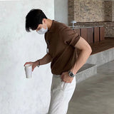 Riolio Summer Men's Retro Knitting Lapel Stripe POLO Shirt Solid Color Thin Cozy Short Sleeve T-Shirt New