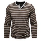 Riolio  New Men's Henley Collar Long Sleeve T-Shirts Striped Casual Button T Shirt for Men Spring Autumn Male Fashion Cotton Tees Tops