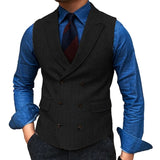 Riolio  Men Vest Brown Herringbone With Lapel Waistcoat Vintage Regular Slim Business Banquet Business Casual Men Suit Vest