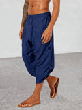 Riolio  Mens Linen Drawstring Harem Capri Pants Casual Beach Yoga Thai Pants