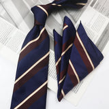 Riolio  2PCS Neck Tie Set Casual Floral Printed Neckties Oversized 9cm Luxury Striped Silky Neck Ties For Men Pocket Square Groom Hanky