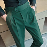 Riolio Men Pants Classic Men's Office Trousers Slim Fit High Waist Vintage Pockets for Formal Business Style Elegant Formal Pants