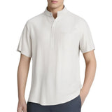 Riolio  Men's Cotton Linen Shirts Casual Short-sleeved T-shirts Hawaiian Henrey Shirt Solid Color Male Tees