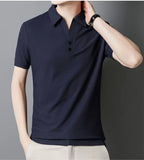 Riolio  Cool Silk Short Sleeve Polo Shirt Business Casual Solid Color Seamless Top