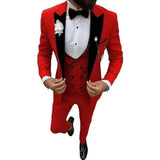Riolio  Elegant 3 Piece Men's Velvet Tuxedo Suit Slim Fit Peak Lapel Blazer Vest And Pant Set for Business Wedding And Party