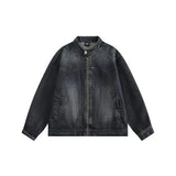 Riolio Retro Japanese Sle Distred Denim Jaet Men's Casual Loose Fit Outerwear Youth Trendy Wear Resistant Zipper Decoration